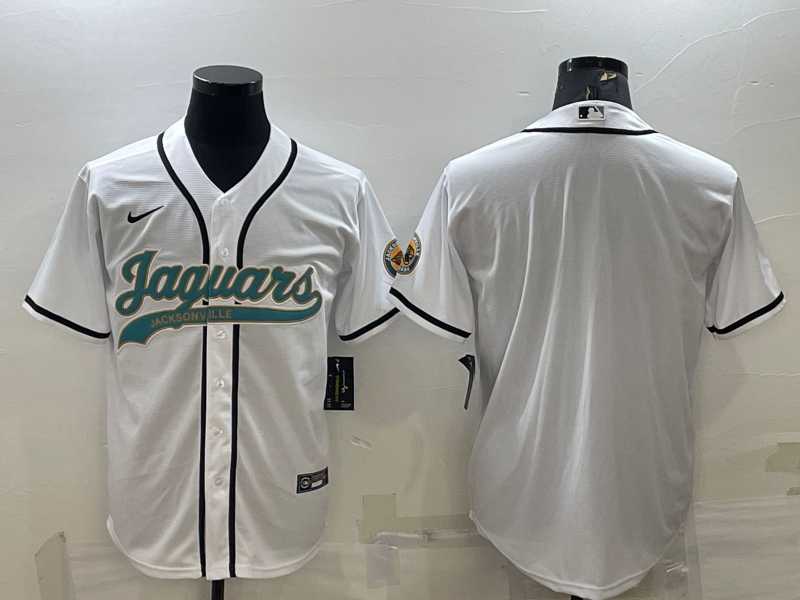 Mens Jacksonville Jaguars Blank White With Patch Cool Base Stitched Baseball Jersey->jacksonville jaguars->NFL Jersey